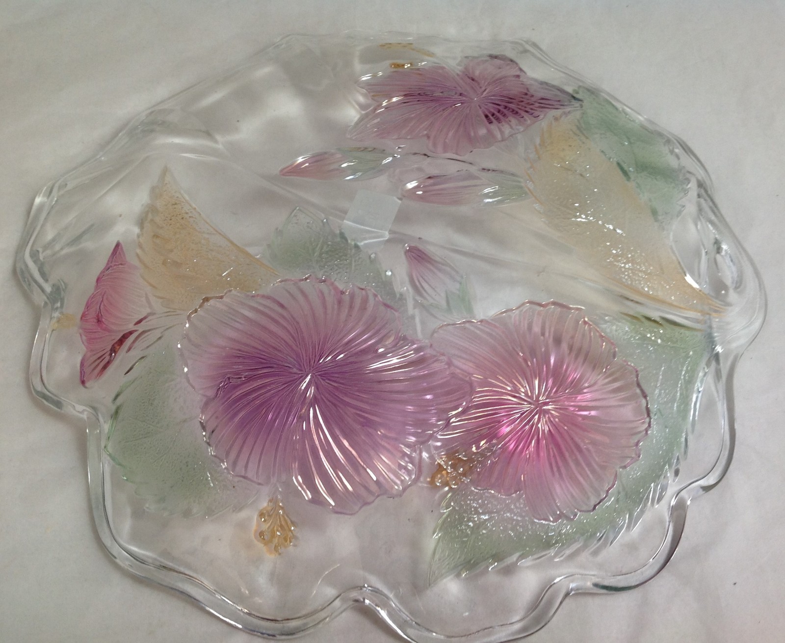 Studio Nova Leaf Shaped Pressed Glass Platter/Bowl w/ Colored Leaves