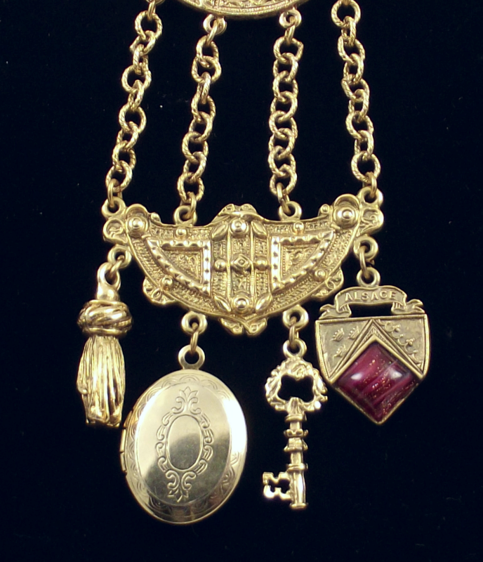 Vintage Heraldic Crest Coat of Arms brooch with dangling charms Alsace