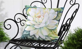 Floral Throw Pillow Outdoor White Carnation 18" x 18" UV50 Sun Weather Resistant