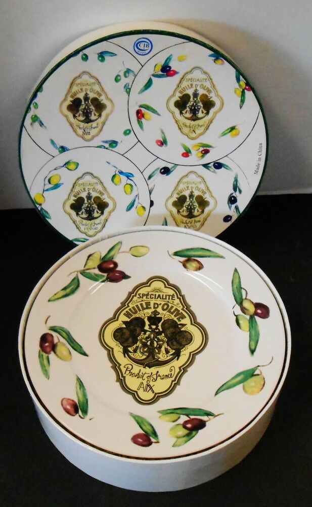 SET OF FOUR 8" DESSERT PLATES PARIS FRANCE ROSANNA HUILE D' OLIVE CIB