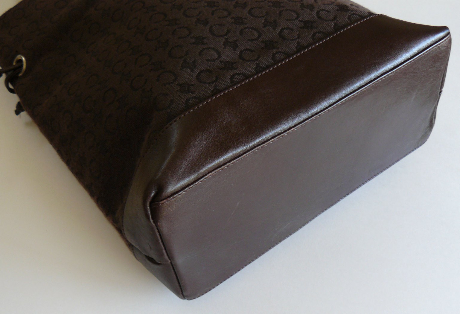 Celine Signature Canvas & Leather Drawstring Tote Shoulder Bag Made in Italy Handbags & Purses