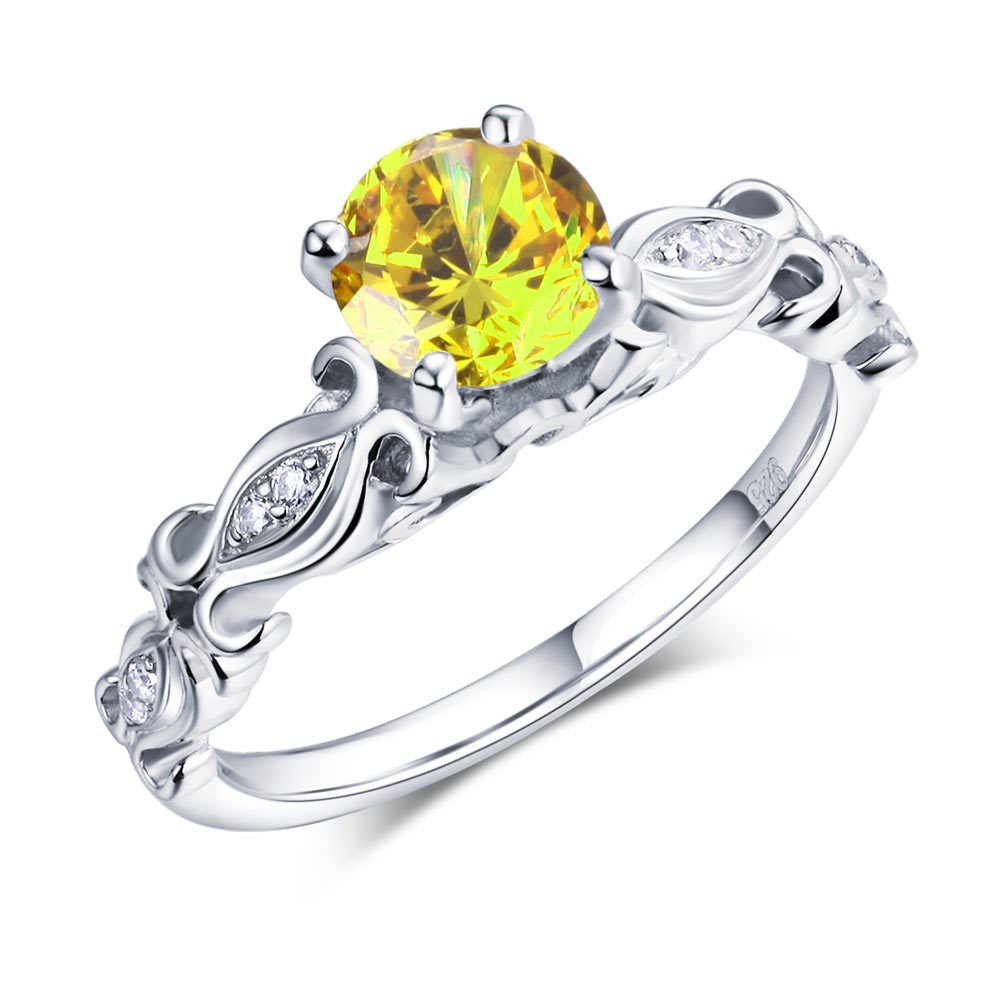 925 Sterling Silver Engagement Ring Vintage 1.25 Ct Yellow Canary Lab Diamond