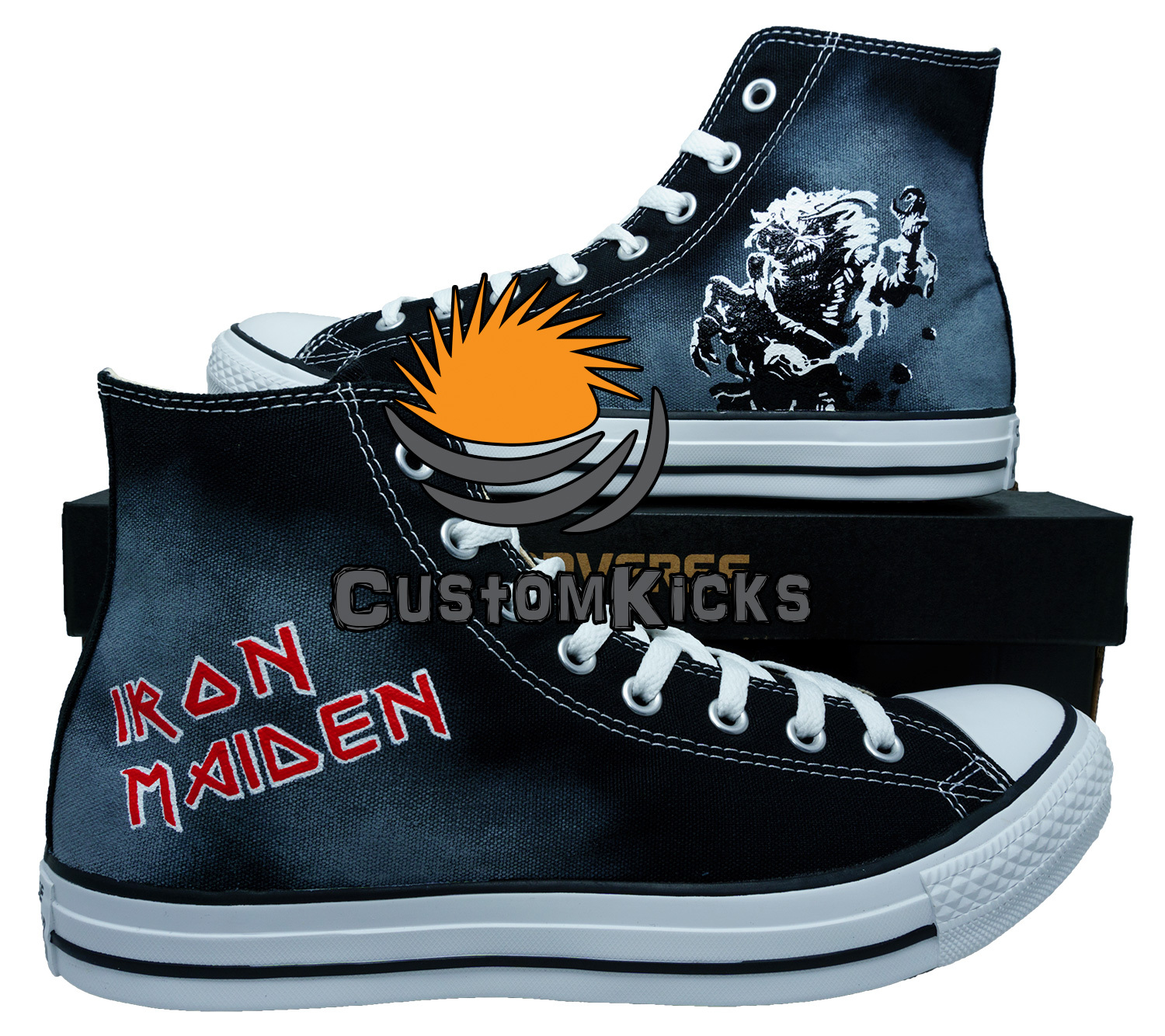 Painted converse sneakers, Iron Maiden, Band shoes