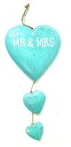 Mr. & Mrs. Three Hearts Hanging Wooden Sign Plaque Art - $24.69