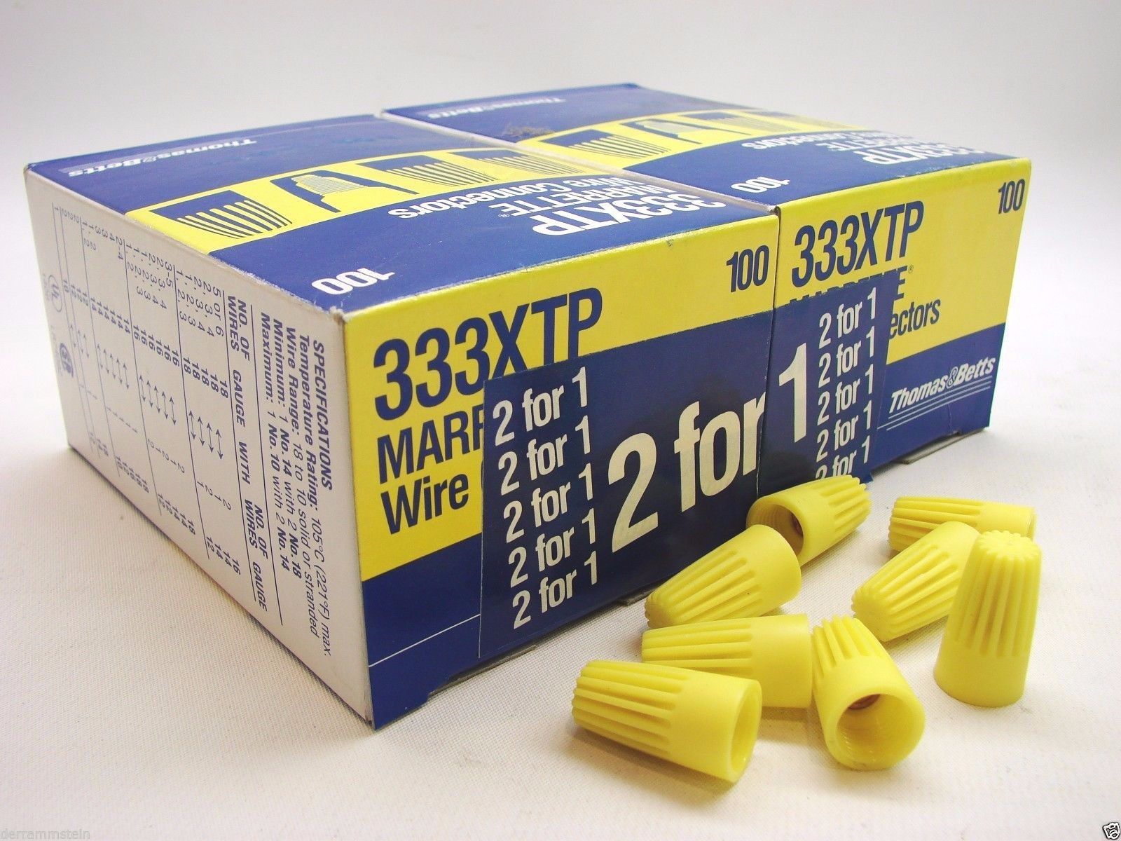 2Boxes (200) Thomas & Betts Marrette 333XTP Yellow Wire Connectors