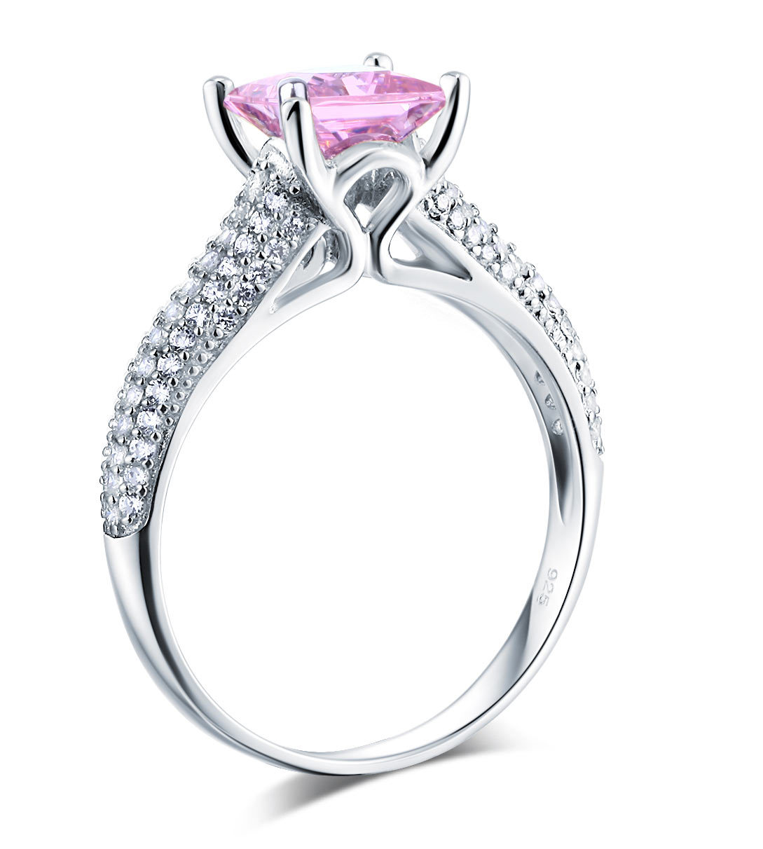 925 Sterling Silver Engagement Ring Princess 1.5 Carat Fancy Pink Lab Diamond