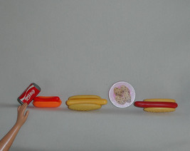 Barbie doll accessory lot food three hot dogs weiners buns can of Cocaco... - $12.99