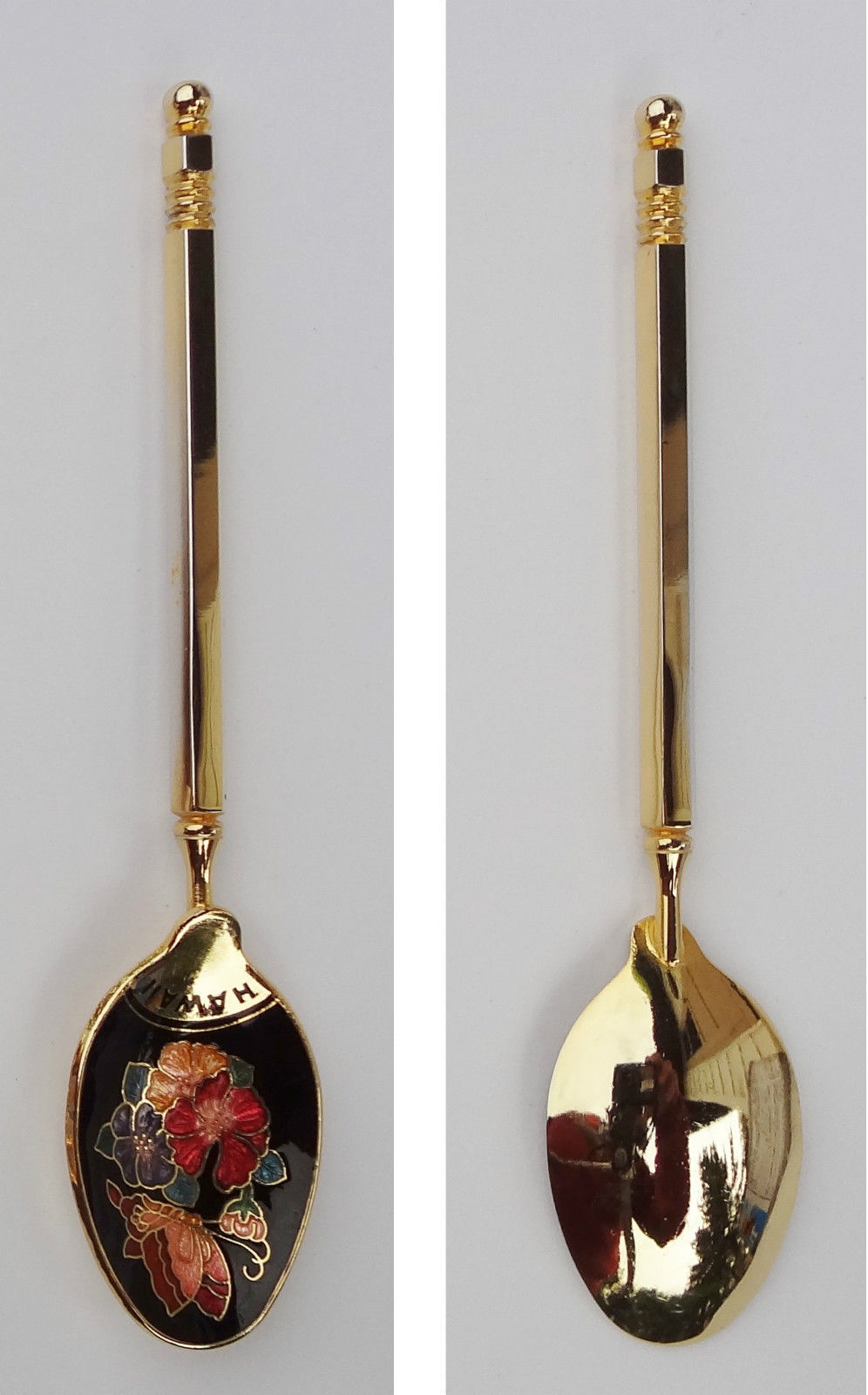 Collector Souvenir Spoon USA Hawaii Cloisonne Bowl Butterfly Flowers