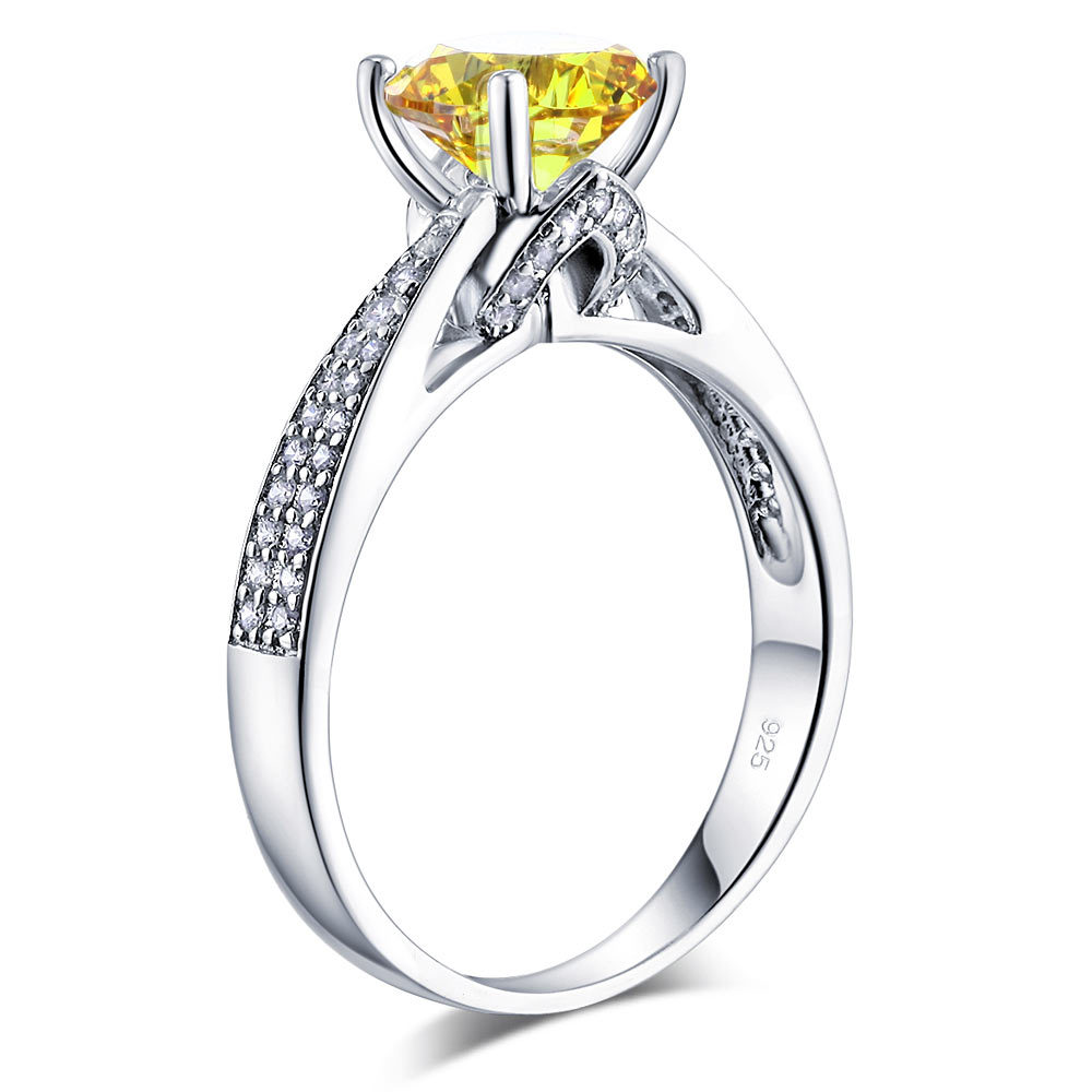 925 Sterling Silver Engagement Ring 2 Ct Yellow Canary Lab Created Diamond