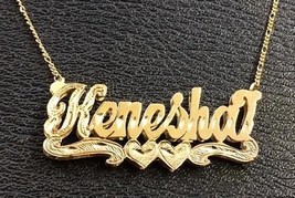Personalized Gold Overlay Double 3d Name Plate Necklace Free Chain /b15 - $39.99