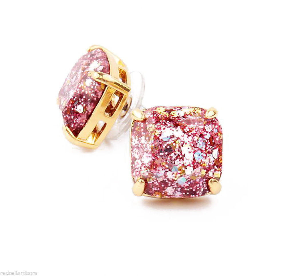 NEW Auth KATE SPADE ROSE GOLD Glitter Stud Square Earrings New Autumn