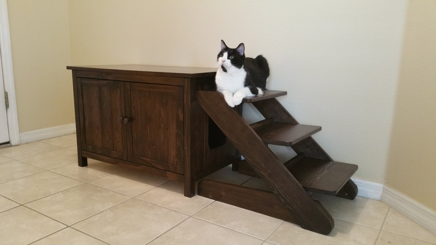 Large, Odor Free, Hand Made in USA, Wood Cat Litter Box Cabinet with ...