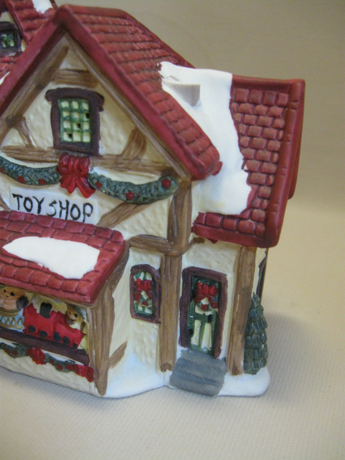 Porcelain Bisque Christmas Village Building Toy Shop Holiday & Seasonal