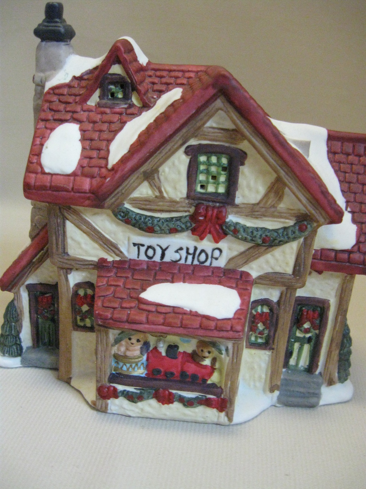 Porcelain Bisque Christmas Village Building Toy Shop Holiday & Seasonal