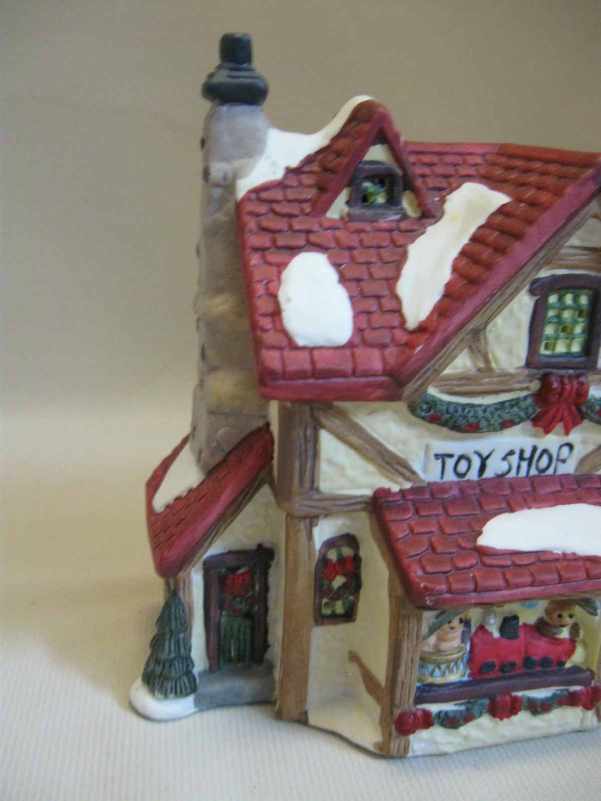 Porcelain Bisque Christmas Village Building Toy Shop Holiday & Seasonal