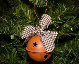 Rusty Tin Christmas Bell Ornament with Stars - $4.00
