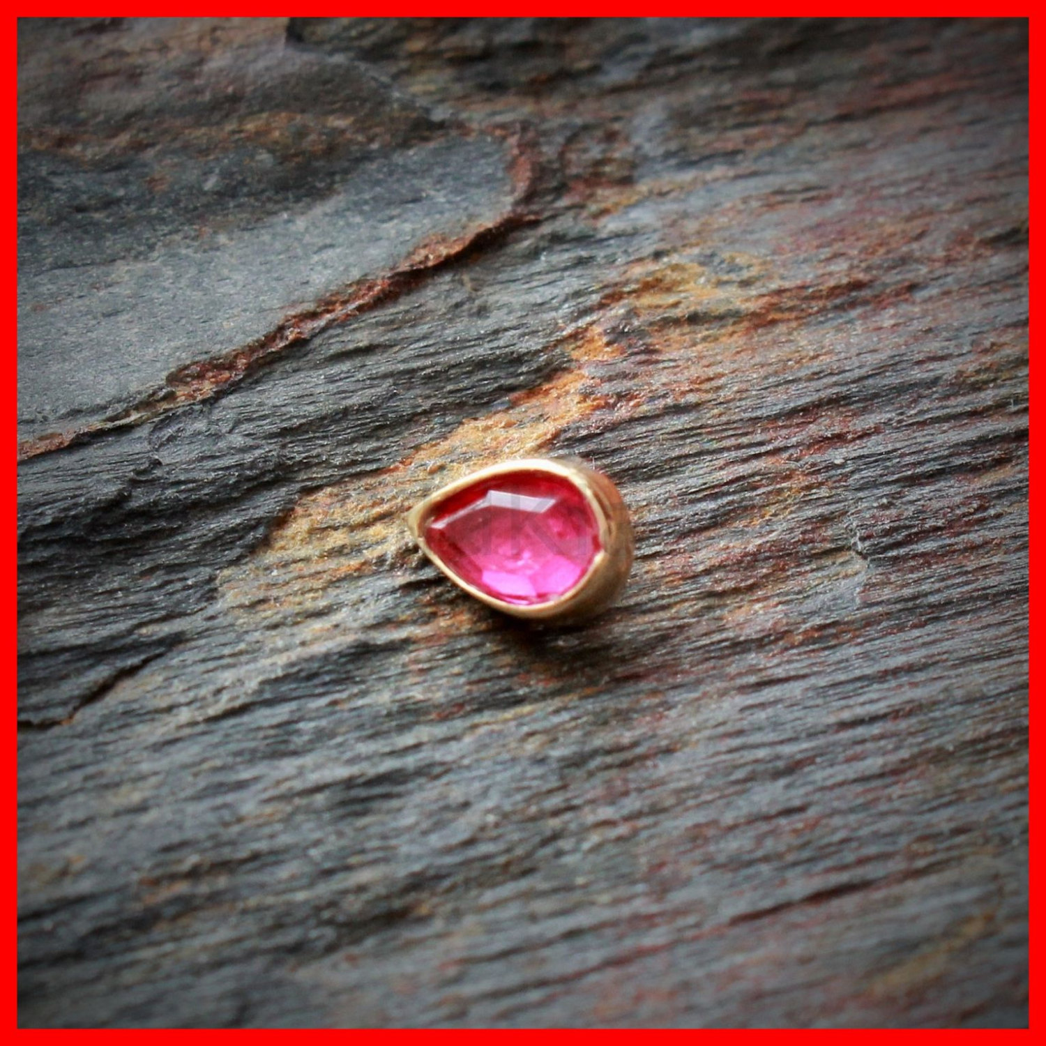 14k Gold 14g Dermal Top Solid Gold Blood Tear Drop Gem Dermal Jewelry