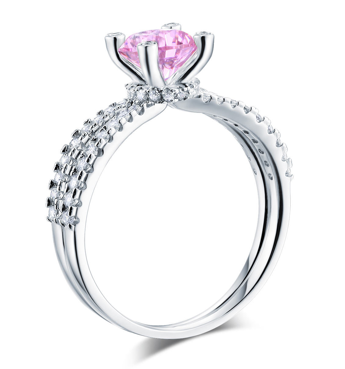 925 Sterling Silver Engagement Ring 1.25 Carat Fancy Pink Lab Created Diamond