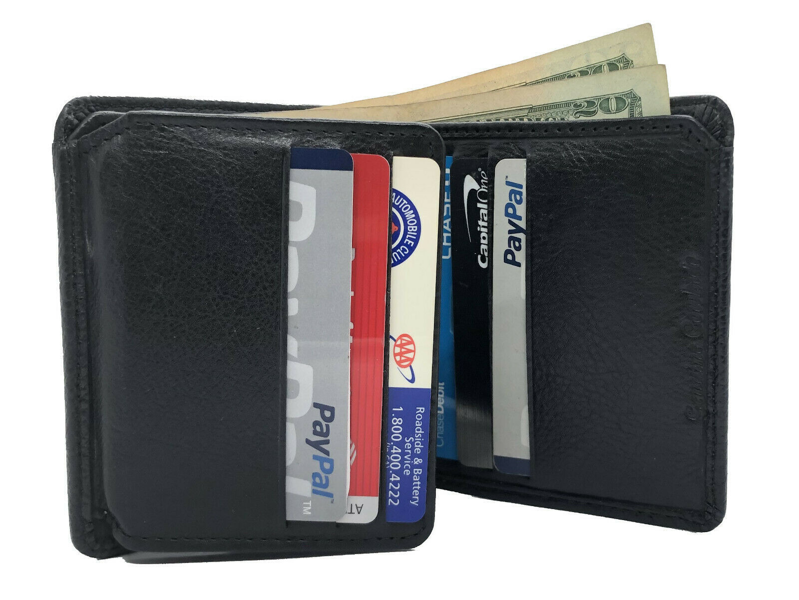 Black Leather Mens Conceal Carry Badge Wallet License 12 Point Shield