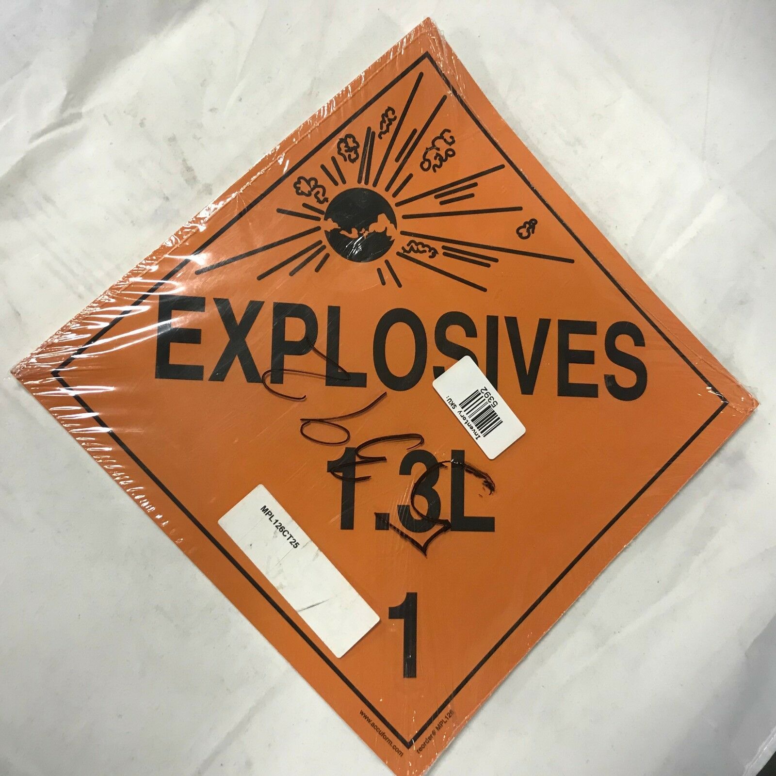Hazard Placard Class 1/Division 3L DOT "EXPLOSIVES 1.3L 1" PFCardstock