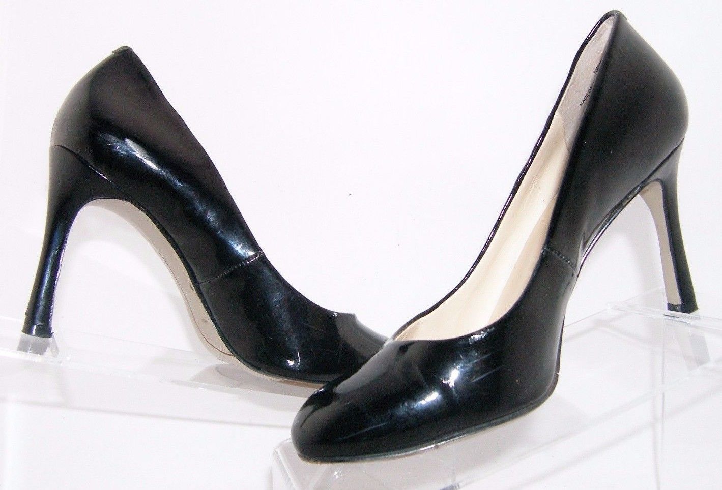 Nine West 'Drusilla' black almond toe man-made patent heel women shoe ...