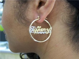 Personalized 14k Gold Overlay Any Name hoop Earrings  1 inch plain /a1 - $39.99