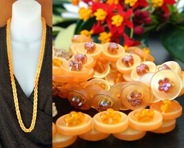 Vintage buttons necklace strand yellow orange beads plastic lucite ab thumb200