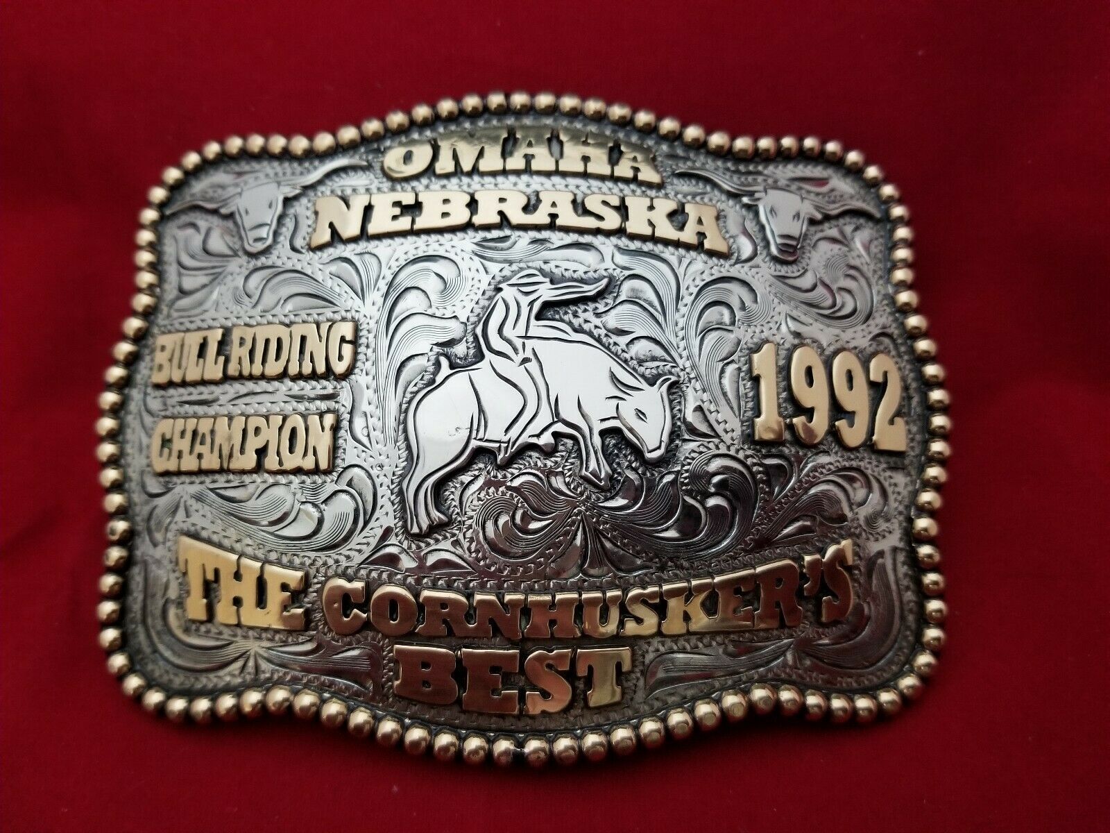 VINTAGE RODEO BELT BUCKLE 1992 OMAHA NEBRASKA BULL RIDING CHAMPION 309 ...