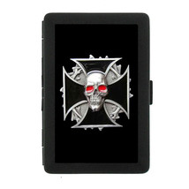 Black Metal Cigarette Case Holder Box Skull D 8 Biker Cross Red Skull Eyes - $10.95