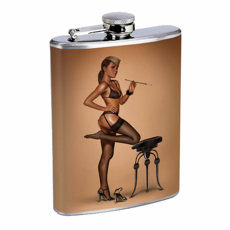 Flask 8oz Stainless Steel Classic Vintage Model Pin Up Girl D 68 Sexy Lingerie