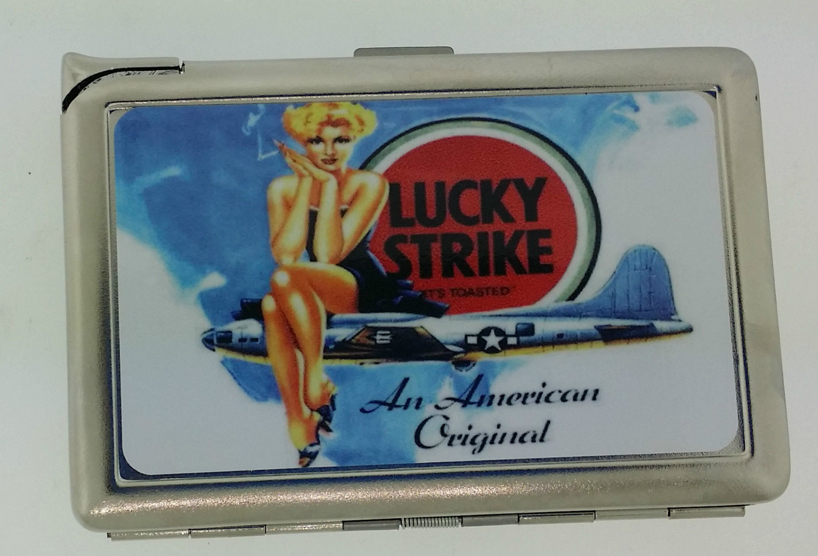 Lucky Strike Bomber Ad Cigarette Case with lighter ID Holder Wallet LS02 Vintage - $19.95