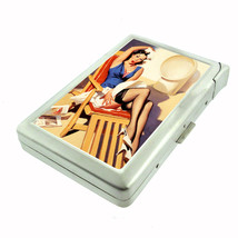 Metal Cigarette Case w/ Built In Lighter Classic Vintage Model Pin Up Girl D-065 - $14.95