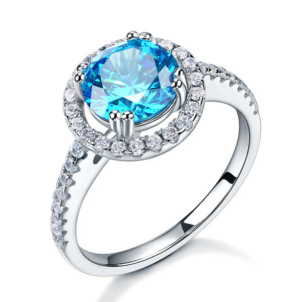925 Sterling Silver Wedding Engagement Halo Ring 2 Carat Blue Created Diamond