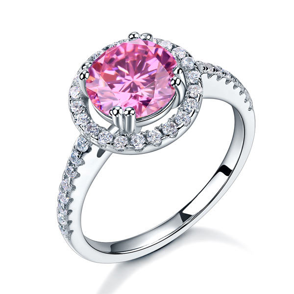 925 Sterling Silver Wedding Engagement Halo Ring 2 Carat Pink Created Diamond