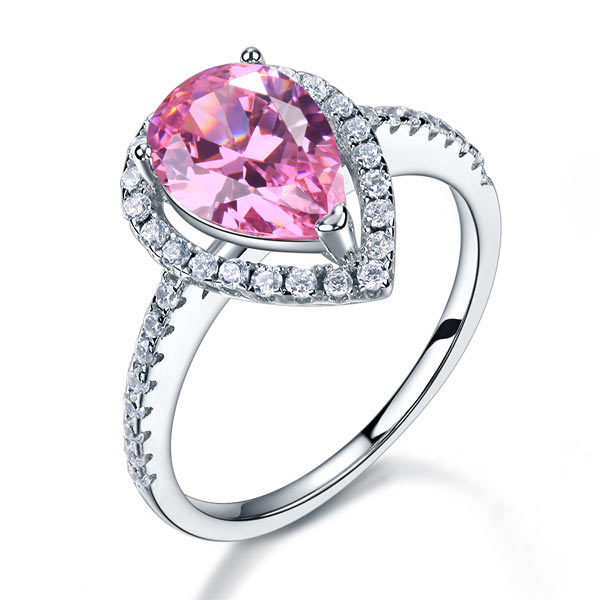 Sterling 925 Silver Wedding Engagement Ring 2 Carat Pear Pink Created Diamond
