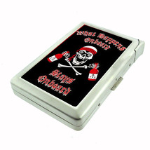 Pirate Skull Crossbones D 80 Cigarette Case Built in Lighter Metal Wallet - $17.95