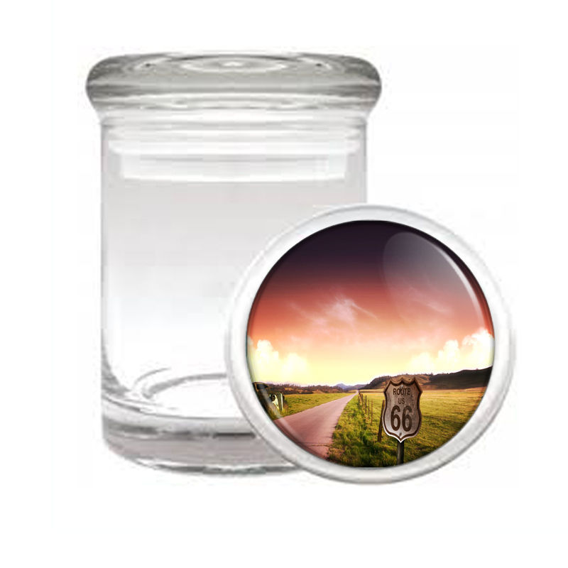ROUTE 66 D1 ODORLESS AIR TIGHT MEDICAL GLASS JAR CONTAINER HISTORIC ROAD USA - $12.95