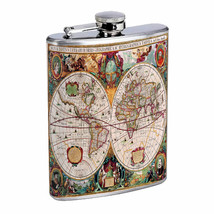Vintage World Maps D12 8oz Hip Flask Stainless Steel Travel Countries - $13.95