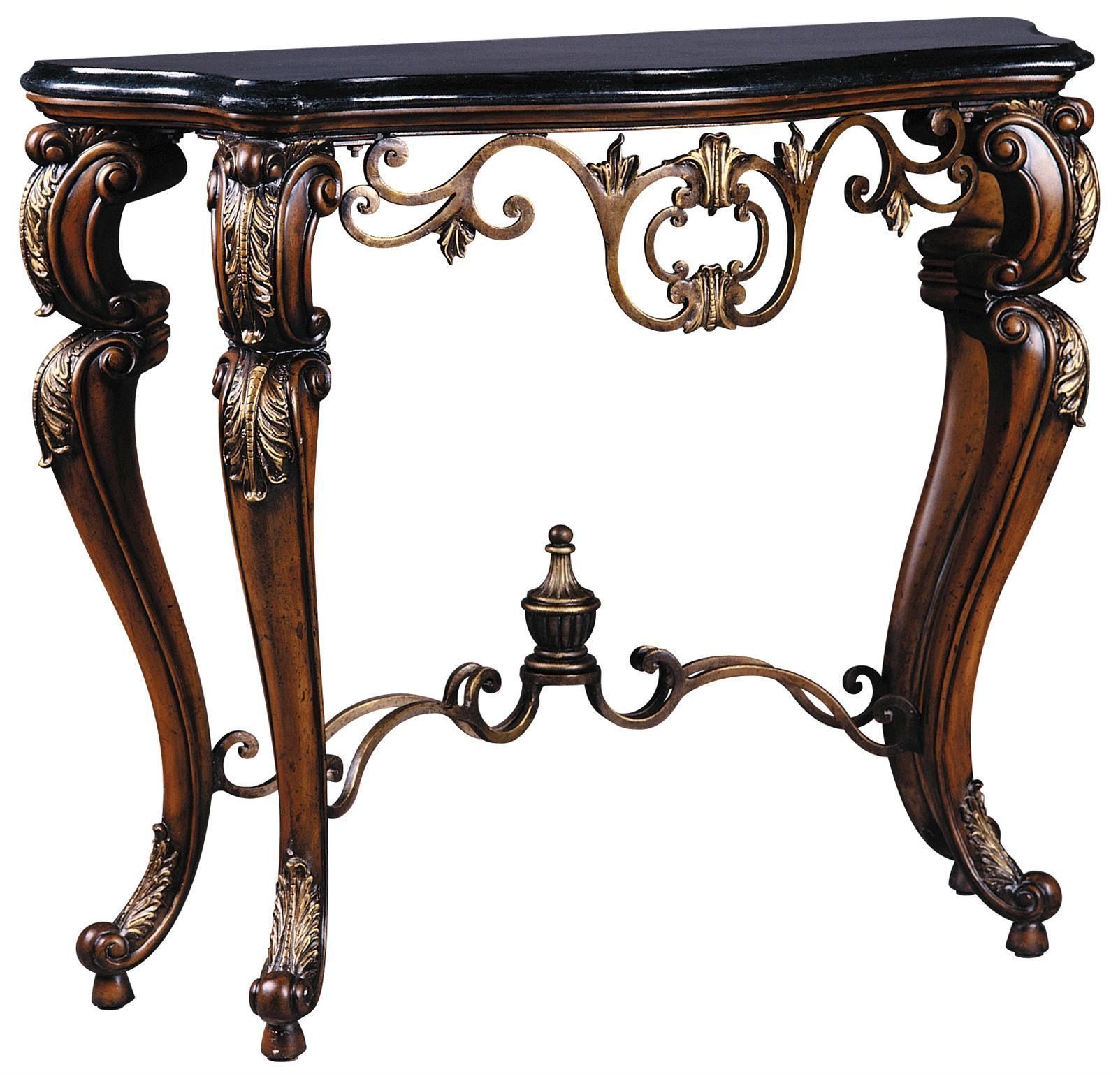 AWESOME GOLDEN DEBUSSE CONSOLE TABLE DECORATIVE IRON ACCENT STONE TOP