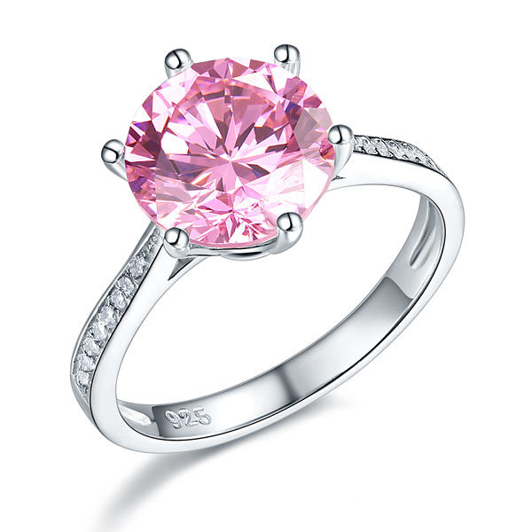 925 Sterling Silver Wedding Engagement Ring 3 Carat Pink Created Diamond Jewelry