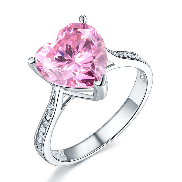 3.5 Ct Heart Pink Created Diamond Wedding Anniversary Ring 925 Sterling Silver