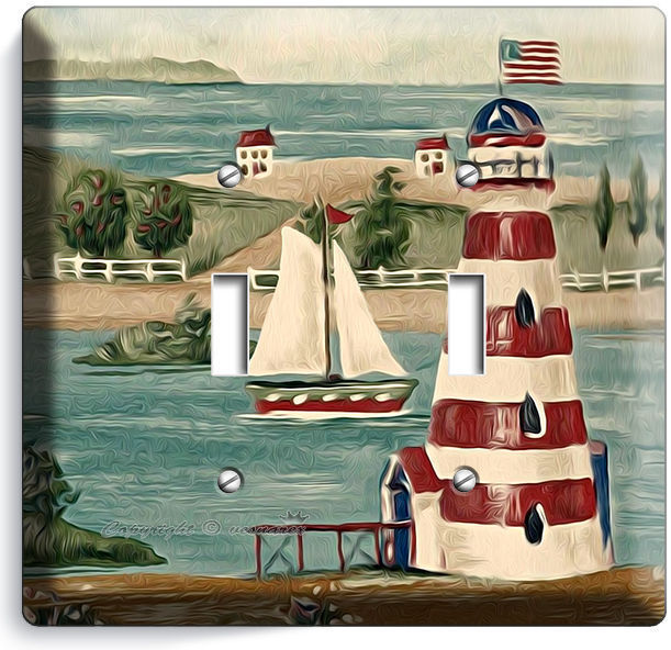 LIGHTHOUSE SAIL BOAT DOUBLE LIGHT SWITCH WALL PLATE COVER LIVING ROOM BATHROOM