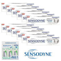 SENSODYNE Toothpaste Novamin Repair & Protect Whitening x 12 + 3x Toothbrush - $118.56