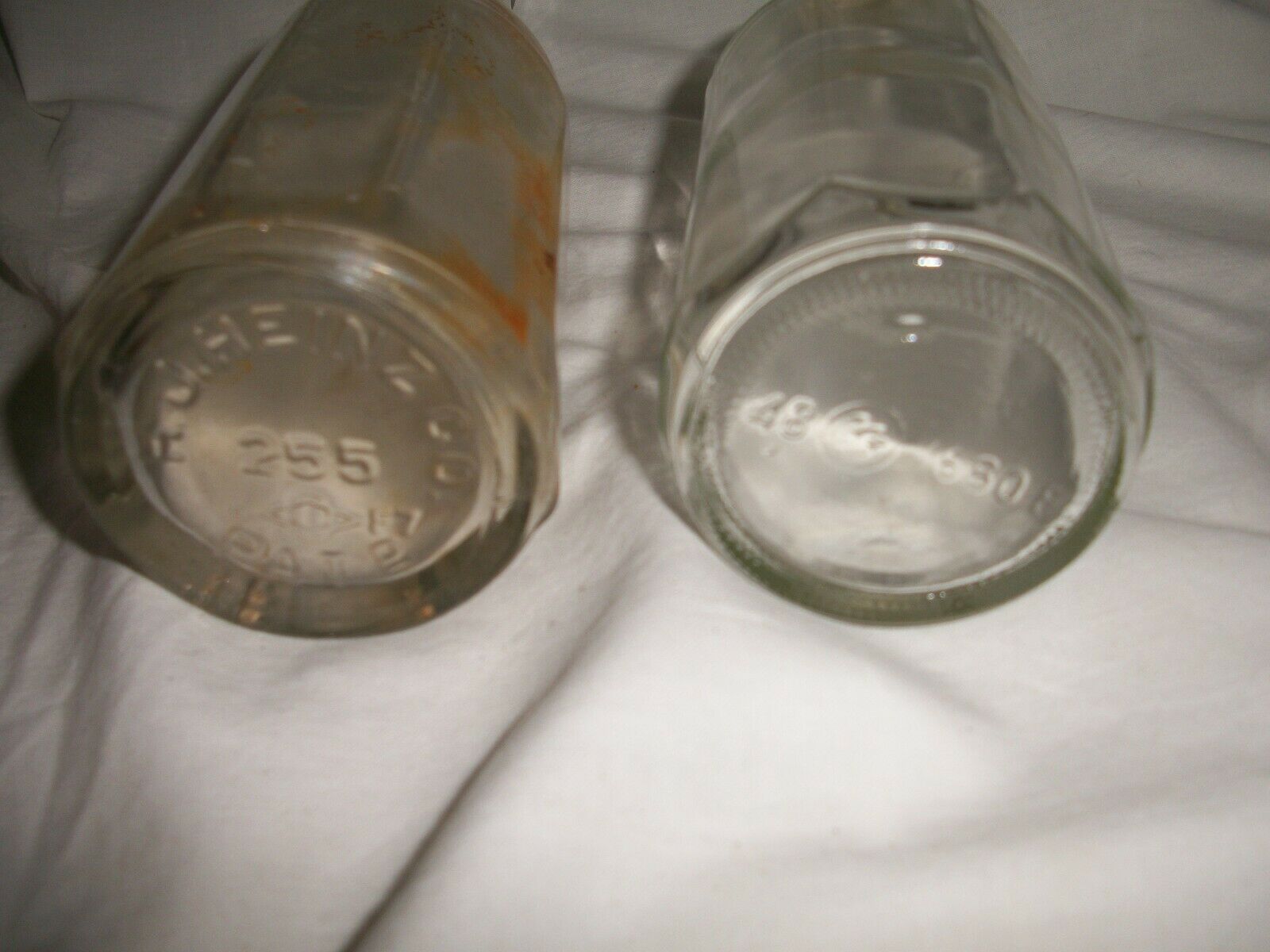 2 Vintage Antique H J Heinz Bottles 1 has # 255 On Bottom, Clear 2