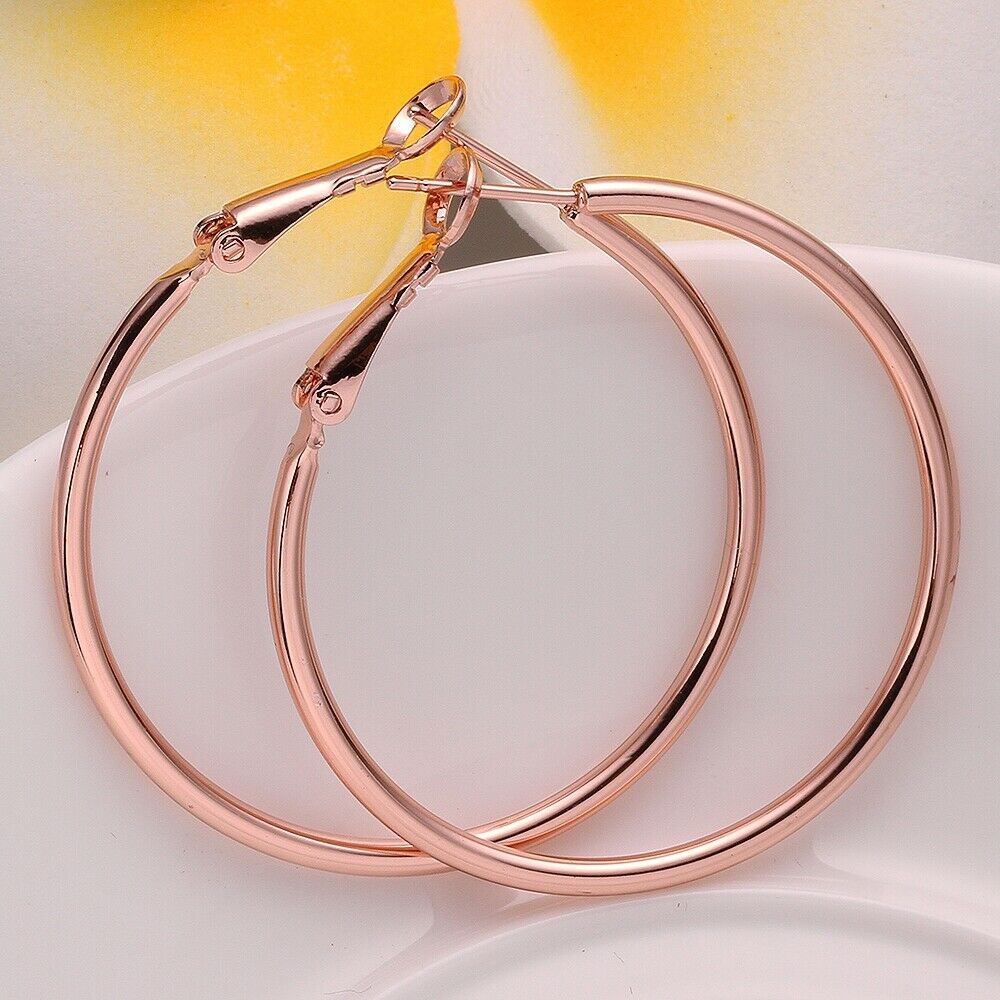 Plain Rose Gold Plated Round Hoop 14K ROSE GOLD PLATED Earrings Earrings     57 