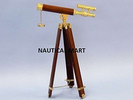 Floor Standing Functional Brass & Wood Telescope 50" 