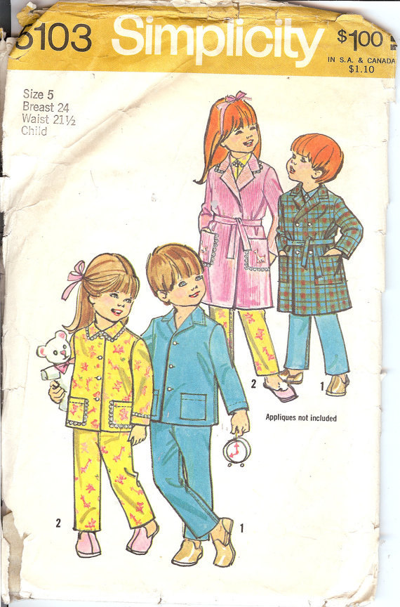 Primary image for Simplicity 5103 1970's Child's Robe and Pajamas Size 6