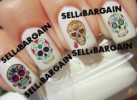 SUGAR SKULLS DAY OF THE DEAD #2》Tattoo Nail Art Decals《NON-TOXIC