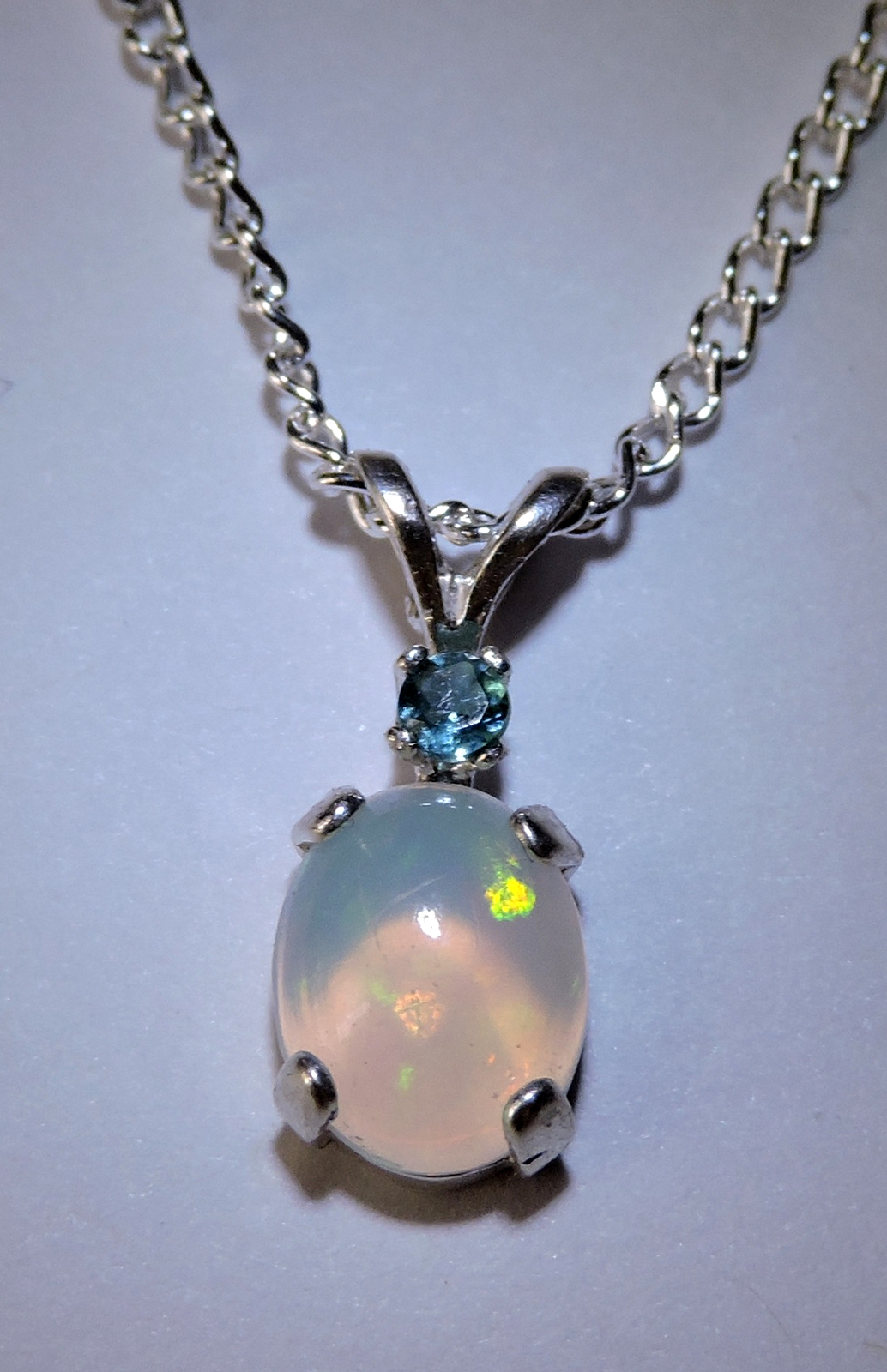 Lovely Ethiopian Welo Opal & Blue Tourmaline Silver Pendant Necklace ...