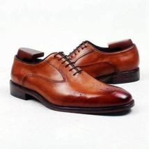 Handmade Men's Brown Leather Brogues Dress/Formal Oxford Shoes image 4